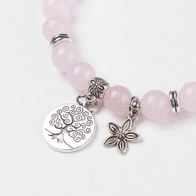 Natural Rose Quartz Stretch Bracelets BJEW-JB03772-04-1
