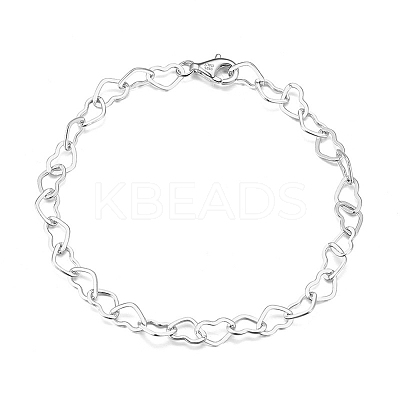 Rhodium Plated 925 Sterling Silver Heart Link Chain Bracelets BJEW-I314-057C-P-1
