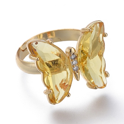 Adjustable Brass Glass Finger Rings RJEW-P148-A01-10-1