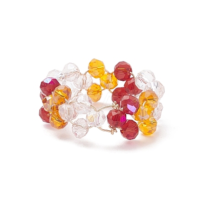 Glass Braided Bead Finger Ring RJEW-JR00569-1