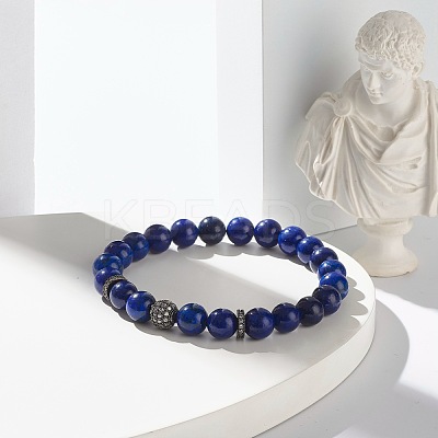 Natural Lapis Lazuli(Dyed) Round Beads Stretch Bracelets Set BJEW-JB06980-03-1