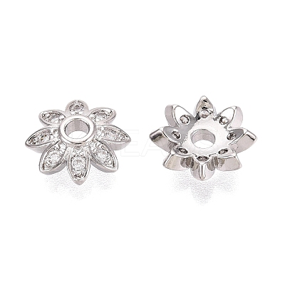 Brass Micro Pave Clear Cubic Zirconia Bead Caps KK-Q071-06P-02-1