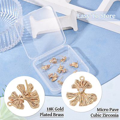 8Pcs 4 Styles Brass with Clear Cubic Zirconia Stud Earring Findings KK-TA0002-61-1