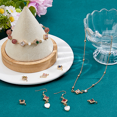 11Pcs 11 Colors Brass Pave Cubic Zirconia Connector Charms KK-HS0001-95-1