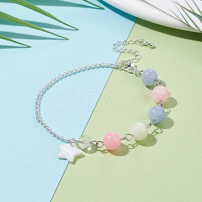 Natural White Jade(Dyed) Beaded Bracelet with 304 Stainless Steel Rolo Chains BJEW-JB08145-05-1