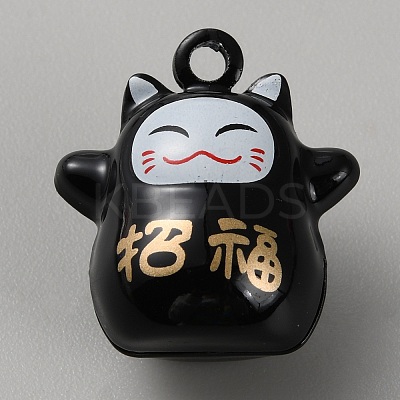 Lucky Cat Shapes Baking Paint Brass Pendants KK-WH0081-69A-1