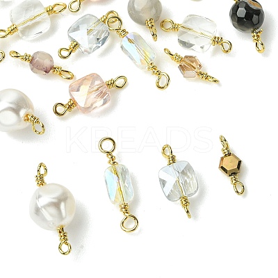 20Pcs 10 Styles Faceted Clear Glass Oval Connector Charms and Natural Agate(Dyed & Heated) Faceted Round Links KK-FS0001-91-1
