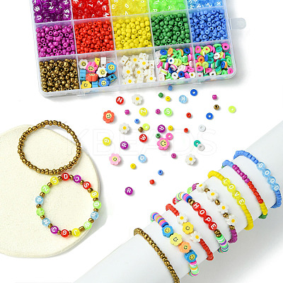 Rainbow Color DIY Glass Seed & Acrylic & Handmade Polymer Clay Beads Bracelet Making Kits DIY-FS0007-74-1