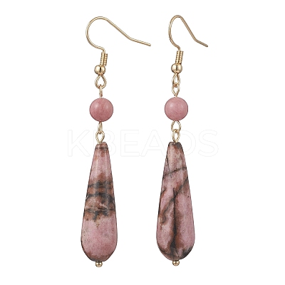 Teardrop Natural Rhodonite & Rhodochrosite Dangle Earrings EJEW-JE06840-1