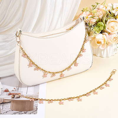 2Pcs Alloy Enamel Pink Bowknot Tassel 304 Stainless Steel Cable Chain Bag Decorative Chains AJEW-BBC0001-04-1