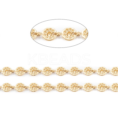 Handmade PVD Vacuum Plating 304 Stainless Steel Flat Round Charms Link Chains CHS-M004-10G-1