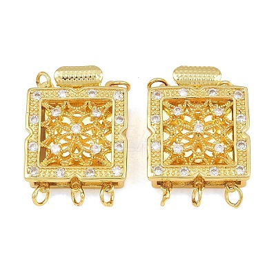 Rack Plating Brass Micro Pave Clear Cubic Zirconia Box Clasps KK-G494-05G-1