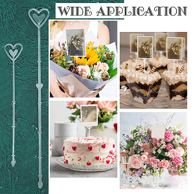 120Pcs 2 Style Heart Shaped Plastic Flower Card Holder Stick AJEW-GA0003-93B-1