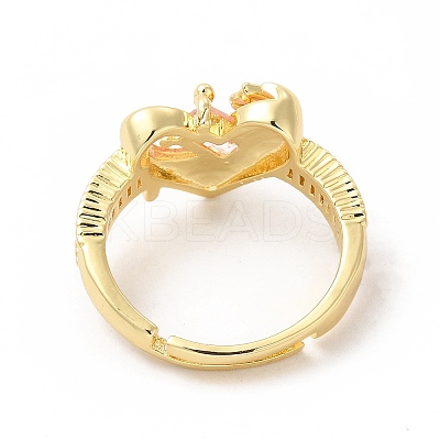 Pink Cubic Zirconia Heart Adjustable Ring KK-A180-49G-1