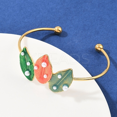 304 Stainless Steel Enamel Cuff Bangles for Women LS-BJEW-A049-02A-G-1