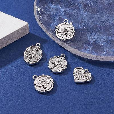 5Pcs 5 Styles Alloy Crystal Rhinestone Flat Round Pendants FIND-YW0003-58-1