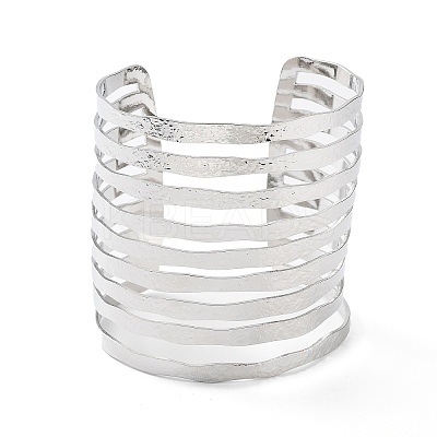 Rack Plating Brass Hollow Out Wide Wire Cuff Bangles for Women BJEW-D032-05P-1