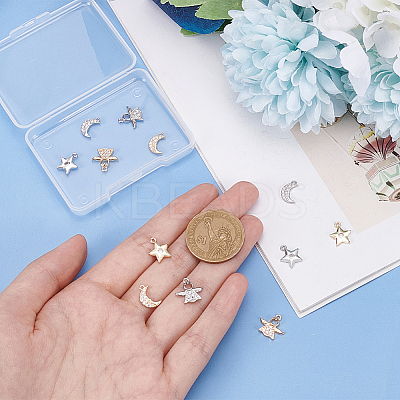 12Pcs 6 Style Rack Plating Brass Micro Pave Clear Cubic Zirconia Charms KK-BC0009-92-1