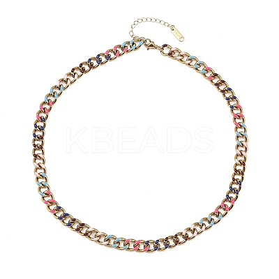 8MM 201 Stainless Steel Enamel Cuban Link Chain Necklaces NJEW-H085-02G-1