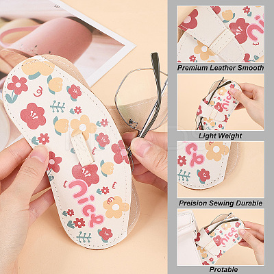 1Pc Flower Printed PU Leather Portable Slim Sunglasses Pouch AJEW-CN0003-25B-1