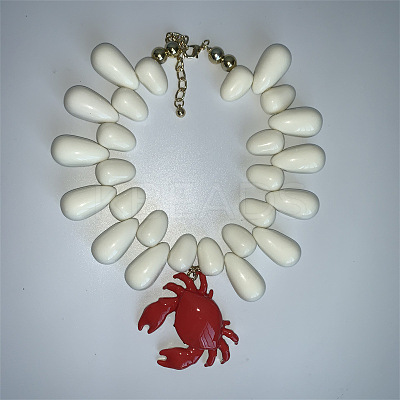 Red Crab Pendant Resin Teardrop Beaded Necklaces for Women FS-WG1665D-01-1