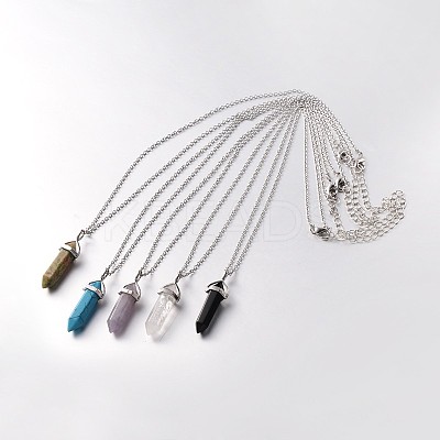Brass Gemstone Bullet Pendant Necklaces NJEW-JN01042-1