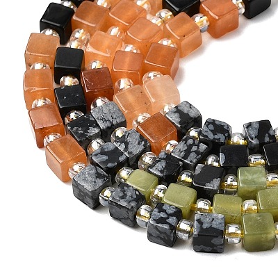 Synthetic Goldstone & Natural Chinese Southern Jade & Red Aventurine & Tiger Eye & Sodalite & Obsidian & Snowflake Obsidian Beads Strands G-H333-03J-1