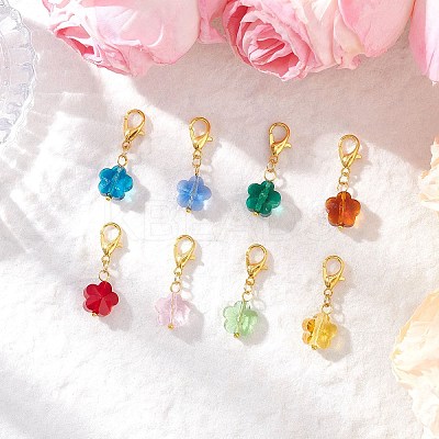 Flower Glass Pendant Decorations HJEW-JM03772-02-1