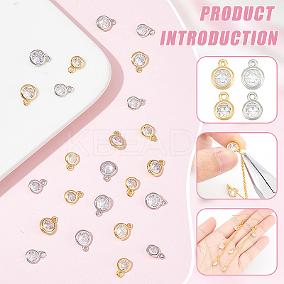 24Pcs 4 Colors Brass Cubic Zirconia Pendants KK-BC0013-59-1