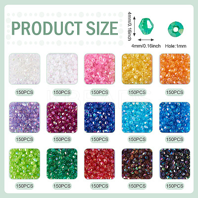 2250Pcs 15 Colors Bicone AB Color Plated Eco-Friendly Transparent Acrylic Beads TACR-TA0001-51-1