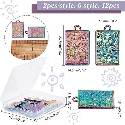 12Pcs 6 Style Rack Plating Rainbow Color Alloy Pendants FIND-CA0004-52-1
