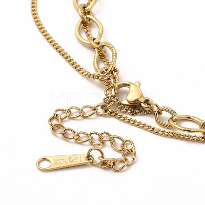 Ion Plating(IP) 304 Stainless Steel Oval Link & Curb Chains Double Layer Necklaces for Women NJEW-E081-01G-1