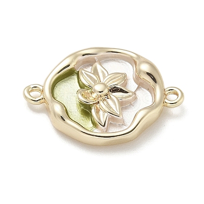 Brass Enamel Oval with Flower Connector Charms KK-M308-06G-01-1