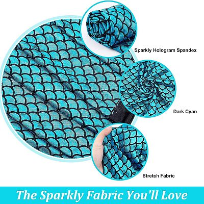Sparkly Hologram Spandex Mermaid Printed Fish Scale Fabric AJEW-WH0277-38-1