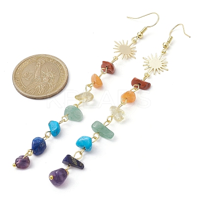 Chakra Theme Natural & Synthetic Mixed Gemstone Chip Beaded Tassel Earrings EJEW-JE05452-02-1