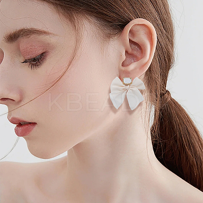 2 Pairs 2 Colors Alloy Dangle Stud Earrings with Cloth Bowknot Charms EJEW-FI0003-28-1