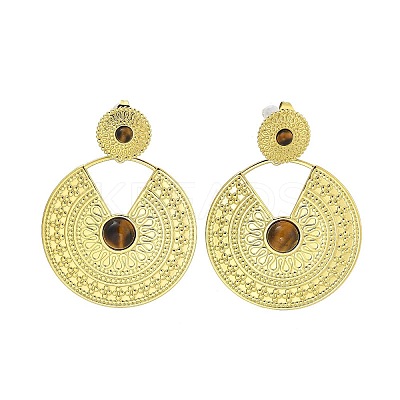 304 Stainless Steel Natural Tiger Eye Boho Stud Earrings EJEW-S244-01G-B-1