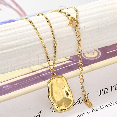 Ion Plating(IP) 304 Stainless Steel Textured Rectangle Pendant Necklaces for Women NJEW-K255-18G-1