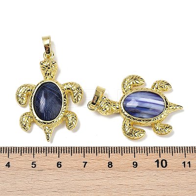 Natural Banded Agate(Dyed & Heated) & Brass Pendants KK-F887-01G-18-1