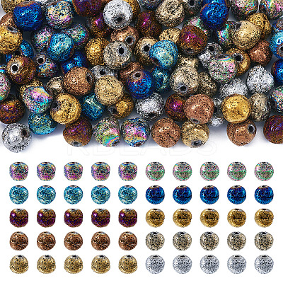100Pcs 10 Colors Electroplated Natural Lava Rock Beads Strands G-PJ0001-03C-1