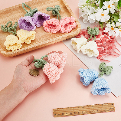 6Pcs 6 Colors Handmade Cotton Yarn Crochet Lily of the Valley Pendant Decorations DIY-FG0006-90-1
