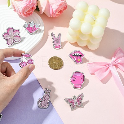 9Pcs 9 Styles Pink Series Enamel Pins JEWB-SZ0002-03-1