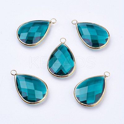 Golden Tone Brass Glass Teardrop Pendants X-GLAA-M006-A-03G-1