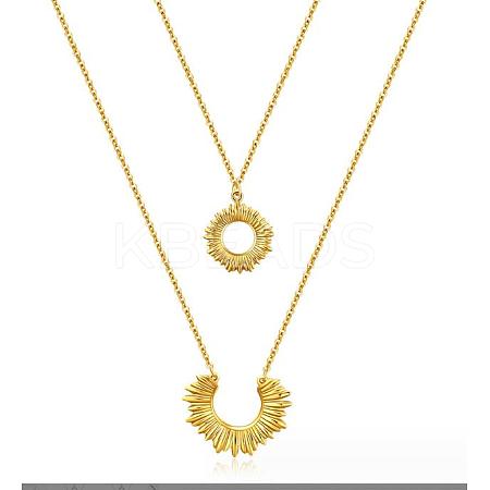 Stainless Steel Sun & Moon Pendants Double Layer Necklace JN1128B-1