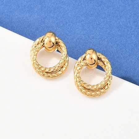304 Stainless Steel Textured Ring Stud Earrings EJEW-P324-04G-1