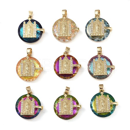 Brass Micro Pave Cubic Zirconia with Glass Pendents KK-Q815-05G-1