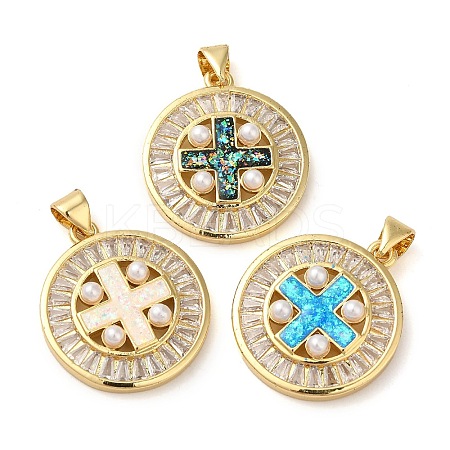 Rack Plating Brass Micro Pave Cubic Zirconia Pendants KK-P268-08A-G-1