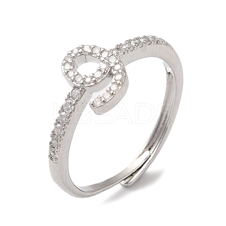 Rack Plating Brass Cubic Zirconia Arabic Letters Adjustable Rings for Women RJEW-S407-10P-05-1