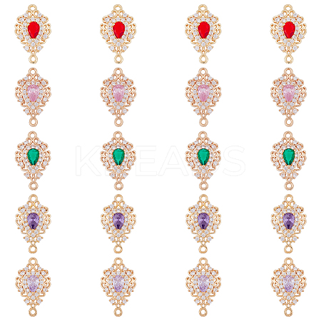 DICOSMETIC 20Pcs 5 Colors Brass Micro Pave Clear Cubic Zirconia Connector Charms KK-DC0002-82-1