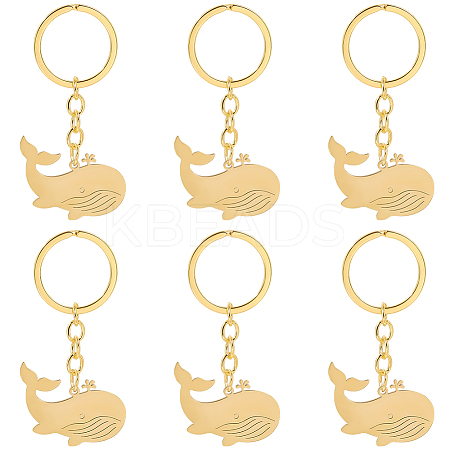 6Pcs Whale Stainless Steel Pendants Keychain KEYC-BBC0001-12A-1